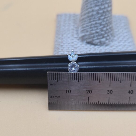 Size 6 Sterling Silver Round Cubic Zirconia With Opal Accents Ring A5884 - Picture 8 of 9